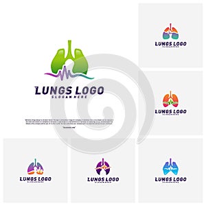 Medical Lungs Set of logo design concept.Health Lungs logo template vector. Lungs Pulse Icon symbol