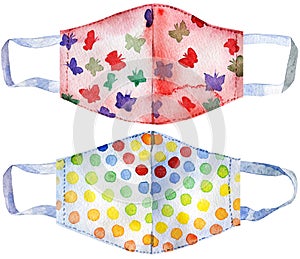 Set of medical protective masks on white background, Prevent Coronavirus, protection factor for virus