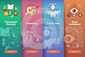 Set of medical science vector flat banners. Medical and healthcare vertical layout concepts. Flat modern style.