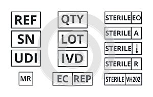 Set of medical symbols. Graphical Symbols for Medical devices.