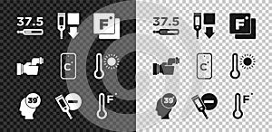 Set Medical thermometer, Digital, Fahrenheit, High human body temperature, Meteorology, Checking and Celsius icon