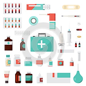 Set of medicine bottles, drugs and pills, pharmacy, drugstore