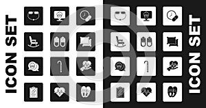 Set Medicine pill or tablet, Slippers, Rocking chair, Eyeglasses, Pillow, Nursing home, Heart rate and Grandmother icon