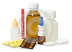 Set of medicines for the treatment of various ailments and symptoms.