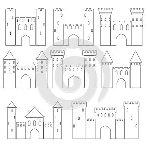 Set of medieval castles, vector illustration