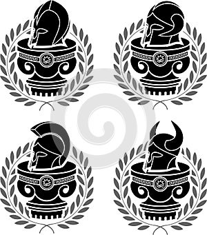 Set of medieval helmets