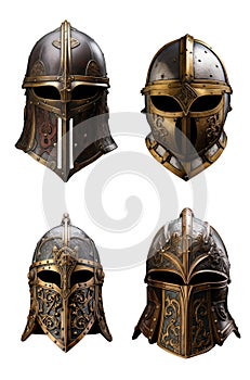 set of medieval helmets. transparent background PNG file