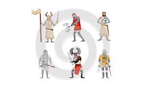 Set of medieval knights. Vector illustration on a white background.