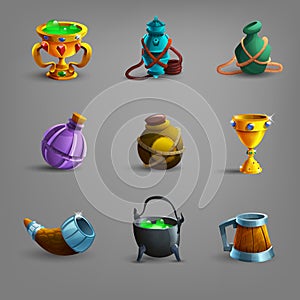 Set of medieval vessel icons.