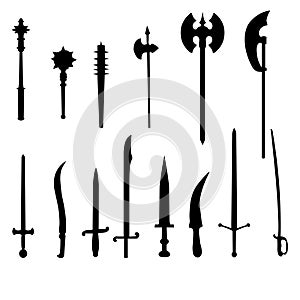 Set of medieval weapons silhouettes