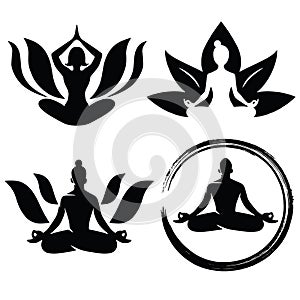 Set of Meditation Yoga Logo Design Vector