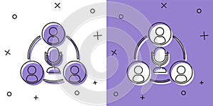 Set Meeting icon isolated on white and purple background. Business team meeting, discussion concept, analysis, content