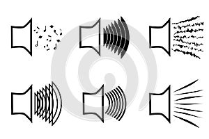 A set of megaphone icons emitting a variety of sound waves. A image of the musical columns from which different sounds burs