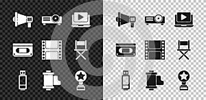 Set Megaphone, Movie, film, media projector, Online play video, USB flash drive, Camera vintage roll cartridge, trophy