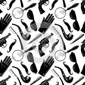 Set of men`s accessories on a white background. Seamless pattern