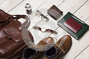 Set of men`s clothing and accessories. Hipster concept photo