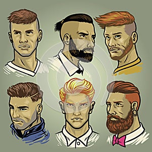 Set of men`s hair styles collection