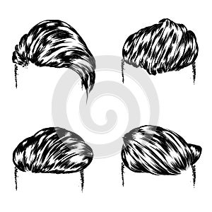 A set of men`s hairstyles. Samples of haircuts and pads for men, boys and boys. Hipster. Fashion & Style. Vector illustration.