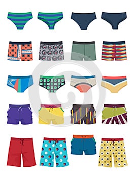 A set of men`s swimming trunks and shorts