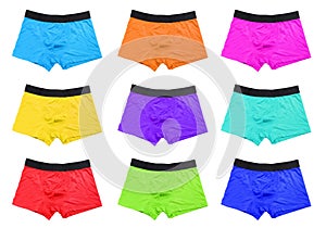 Set of men`s underwear on background