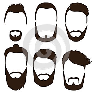 Set of mens hairstyles, beards and mustaches. Gentlmen haircuts and shaves