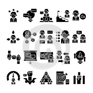 Set Of Mentoring Training Icon With Glyph Style