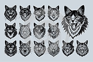 Set of meowing turkish angora cat head illustration design