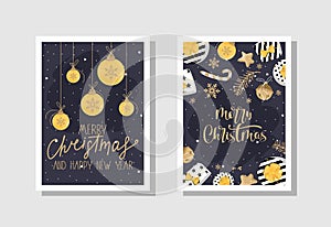 A set of Merry Christmas cards. Hand lettering. Vector illustration.