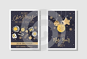 A set of Merry Christmas cards. Hand lettering. Vector illustration.