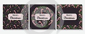 Set of Merry Christmas greeting cards