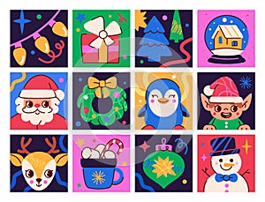 Set of Merry Christmas and Happy New Year elements