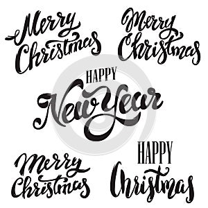 Set of Merry Christmas lettering isolated on white background. H