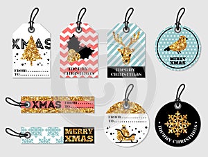 Set of Merry Christmas and New Year Gift Tags