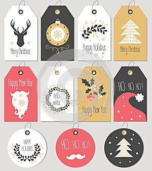 Set Merry Christmas and New Year gift tags and cards.