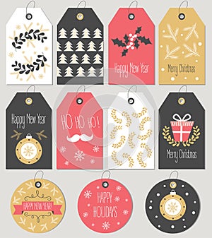 Set Merry Christmas and New Year gift tags and cards.