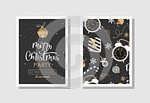 A set of Merry Christmas Party cards. Hand lettering. Vector illustration.