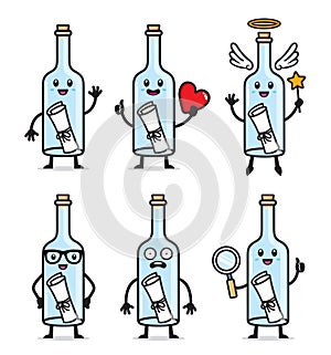 Set of message in the bottle character design vector