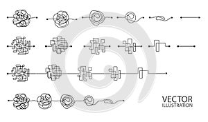 Set of messy clew symbols line of symbols with scribbled round element