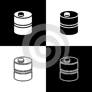 Set Metal beer keg icon isolated on black and white background. Vector