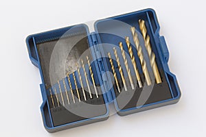 Drill bits set of metal in blue box