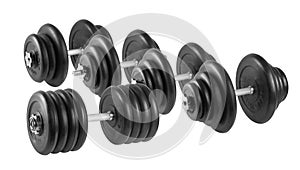 Set of metal dumbbell on a white background
