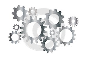 Set of metal gear wheel in grey color on white background, vector illustration. Cog wheels system business organization company