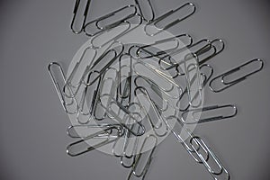 Set of metal gray paperclips