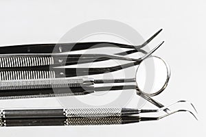 Set of metal medical equipment tools