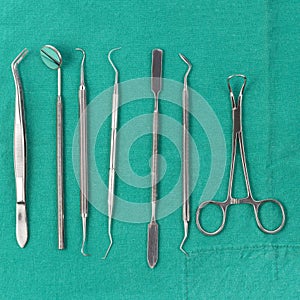 Set of metal medical equipment tools