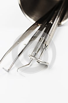 Set of metal medical equipment tools