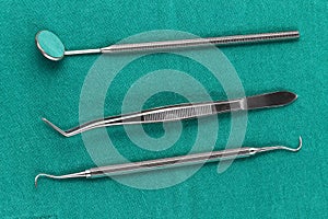 Set of metal medical equipment tools