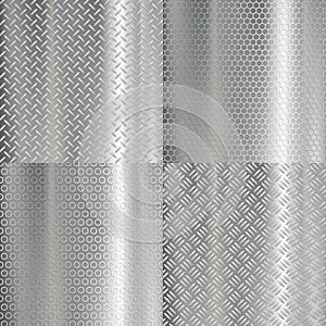 Set of metal plates with geometric pattern. Stock illustr