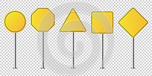 Set of metal road signs isolated blank