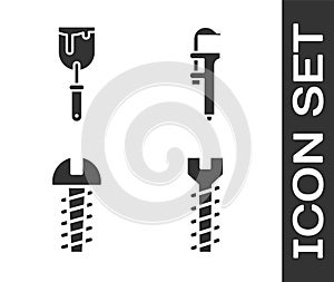 Set Metallic screw, Putty knife, Metallic screw and Calliper or caliper and scale icon. Vector